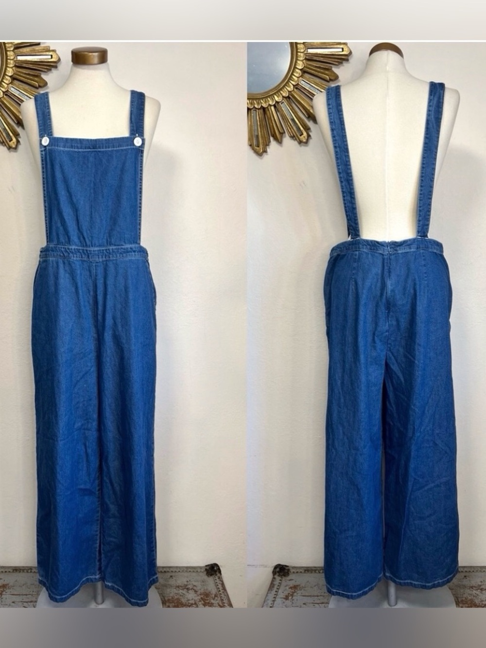 American Apparel Denim Wide Leg Crop Overalls